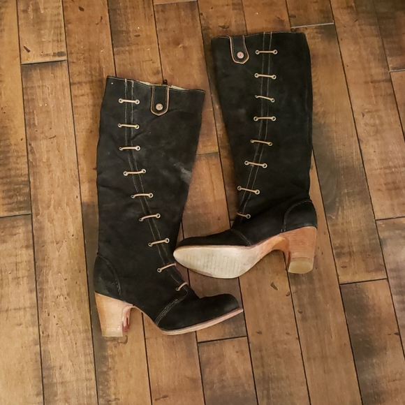 Cubanas tall black heeled boots w lacing detail. - Picture 1 of 8